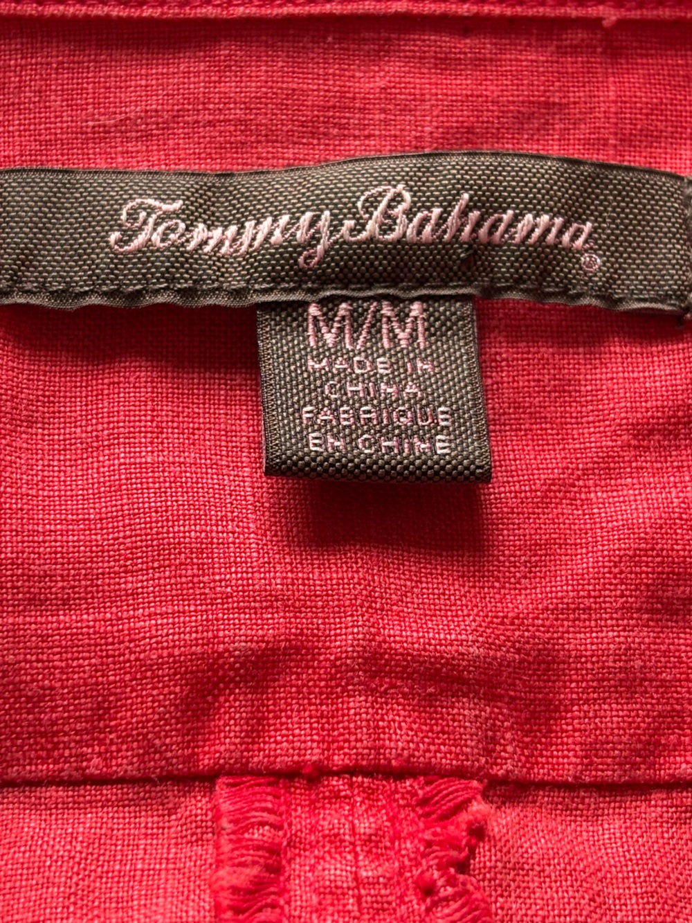 Tommy Bahama 100% Linen Red Button-Down Shirt M Roll Tab Sleeves V-Neck Coastal - Picture 3 of 6